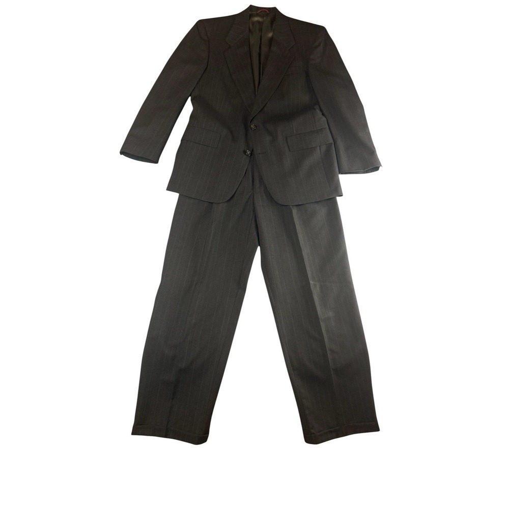HART SCHAFFNER & MARX Mens 38R Charcoal Pinstripe Wool 2 Button Pleated Suit - Picture 5 of 14